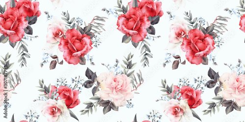Seamless floral pattern with flowers on light background, watercolor.