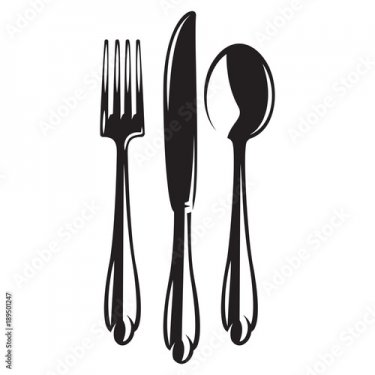 monochrome set of cutlery - fork spoon knife - 901157455