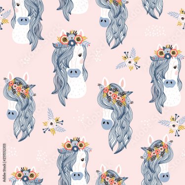 Seamless childish pattern with adorable horses . - 901157489