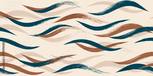 Seamless Wave Pattern, Hand drawn autumn sea modern vector background. - 901157515