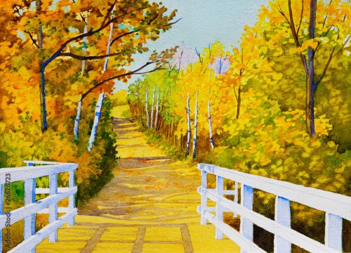 Peinture de sentiers en automne - 901157521