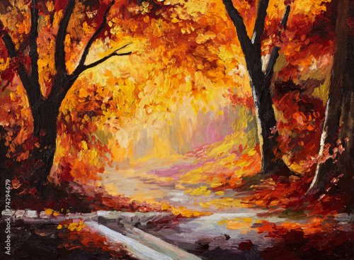 Peinture à l'huile - forêt d'automne - 901157532