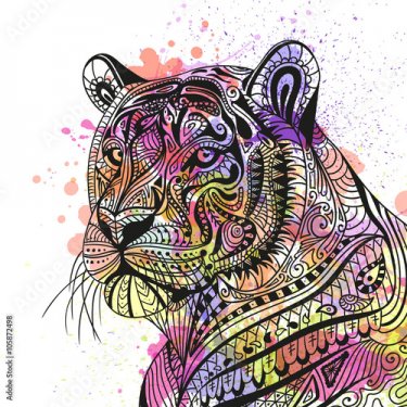 Illustration vectorielle d'un tigre d'ornements abstraits - 901157549