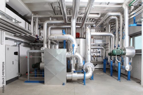 Central heating and cooling system control in a boiler room