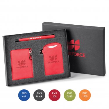 3 piece gift set of card holder, luggage tag and ballpoint pen