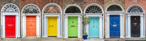 Panoramic rainbow colors collection of typical irish georgian doors of Dublin... - 901157612