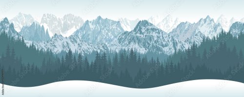 Winter seamless mountains with woodland