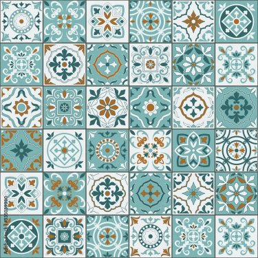 Motif méditerranéen harmonieux de carreaux marocains, ornements Azulejos. - 901157713