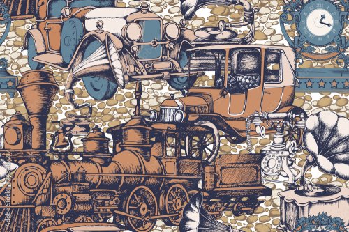 Pattern of vintage train and other items from 1900.