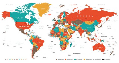 Green Red Yellow Brown World Map - borders, countries and cities - illustrati... - 901148515