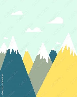 cute mountains with snow peaks, kids landscape illustration