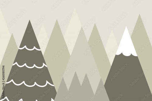 Graphic illustration for kids room wallpaper with mountain background