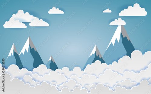 Montagnes avec beaux petits nuages - 901157705
