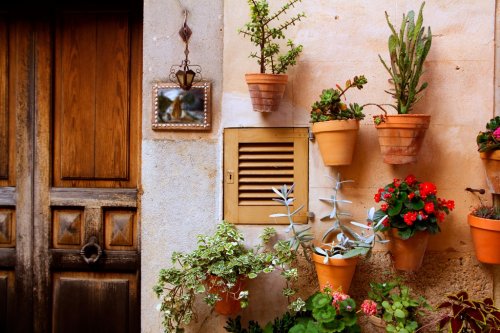 Majorca Valldemossa typical with flower pots in facade - 900003778