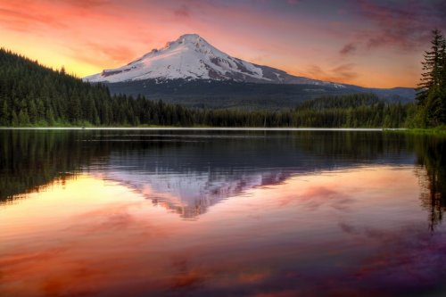 Reflection of Mount Hood on Trillium Lake at Sunset - 900005597