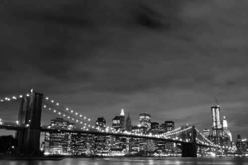 Brooklyn Bridge and Manhattan Skyline At Night, New York City - 900019488