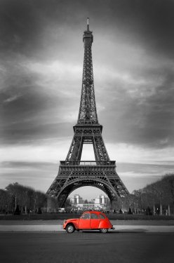 Tour Eiffel et voiture rouge- Paris - 900058009