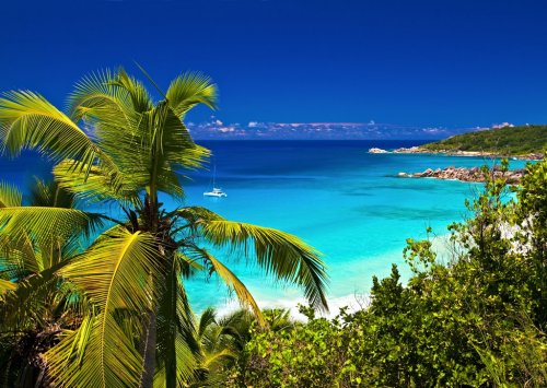 Dream seascape view, Seychelles, La Digue island - 900064415