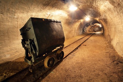 Underground train in gold, silver and copper mine.