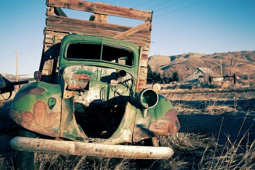 old abandoned farm truck junk farm rust auto antique - 900391518
