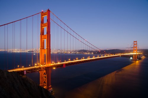 Golden Gate Bridge in San Francisco right after sunset