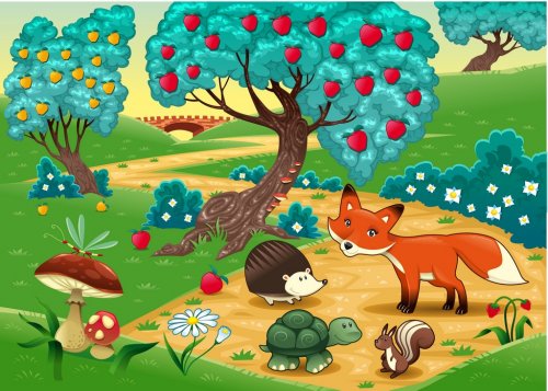 Animals in the wood. Cartoon vector illustration