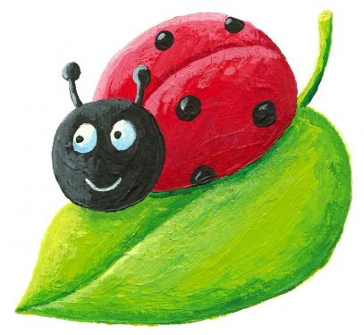 Cute ladybug on green leaf - 900458574