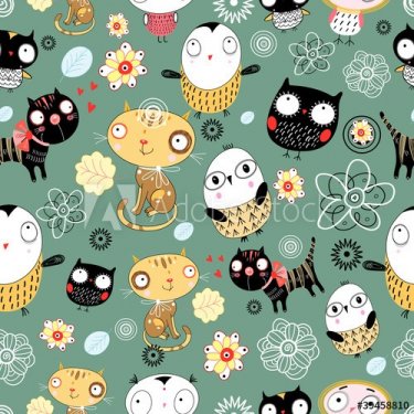 pattern of cats and owls - 900458714