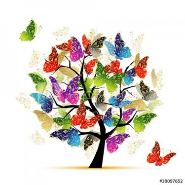 Art tree with butterflies for your design - 900459077