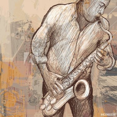 saxophonist playing saxophone on grunge background - 900463935