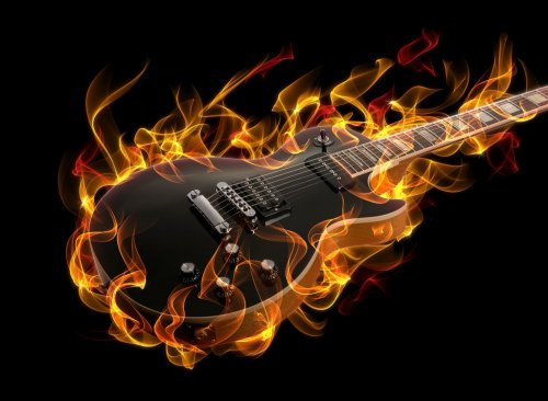 Electric guitar in fire and flames - 900464123