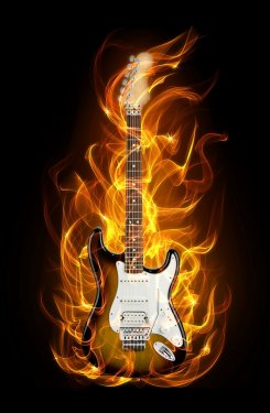 Electric guitar in fire and flames - 900464127