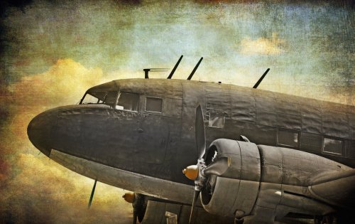 Old military aircraft, grunge background - 900464305