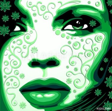 Viso Donna Verde Natura-Woman's Face Green Nature-Vector