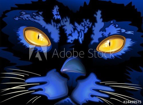 Gatto Nero con Occhi Gialli-Black Cat Face-Vector
