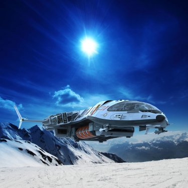 spaceship in snow planet