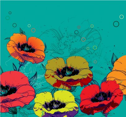 bright background with brilliant poppies