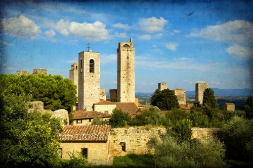Ancient towers in San Gimignano, Siena, Tuscany, Italy - 900572880