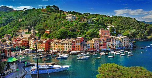 view of Portofino - beautiful town of Ligurian coast, Italy - 900590343