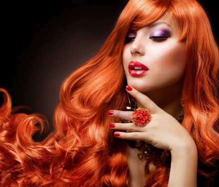 Wavy Red Hair. Fashion Girl Portrait - 900595326