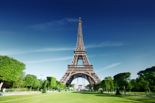 sunny morning and Eiffel Tower, Paris, France - 900659094