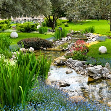 garden with pond in asian style - 900659158