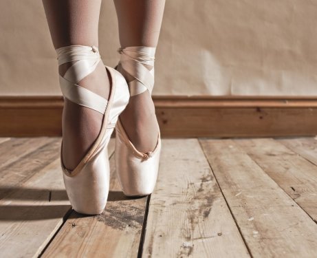 Ballet Shoes on Wooden Floor - 900698287
