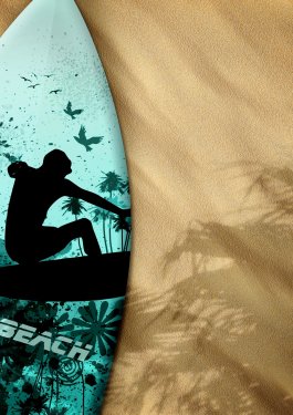 Surfboards on sand color background with space