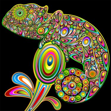 Chameleon Psychedelic Art Design-Camaleonte Psichedelico-Vector - 900867966
