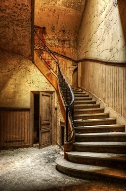 Decaying staircase in an abandoned central office - 900928987