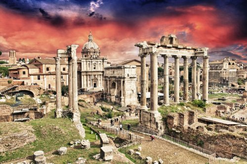 Sunset above Ancient Ruins of Rome - Imperial Forum - 900973637