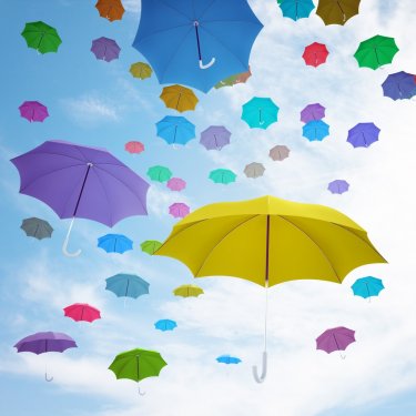 Flying  colorful umbrellas - 901138104
