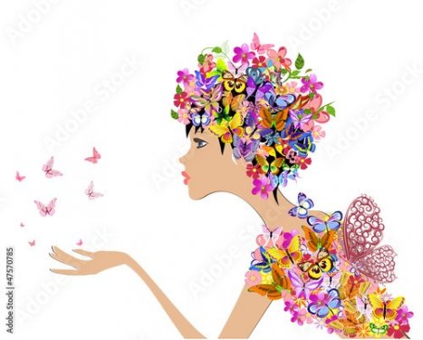 girl fashion flowers with butterflies - 901138387