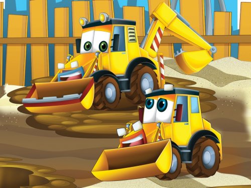 Father and son excavators - illustration for the children